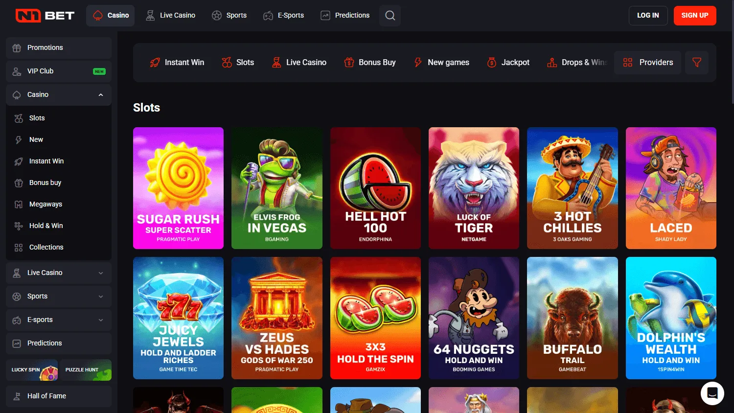 N1 Bet Casino desktop casino game selection