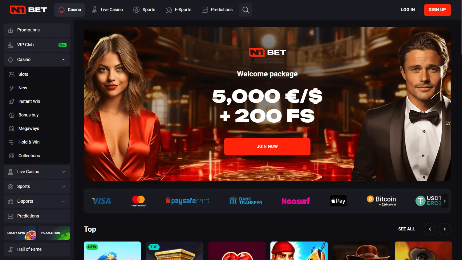 N1 Bet Casino desktop home interface