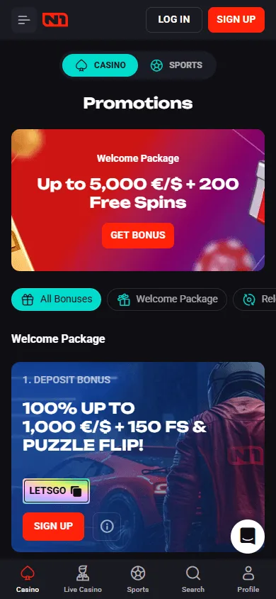 N1 Bet Casino mobile promotions area